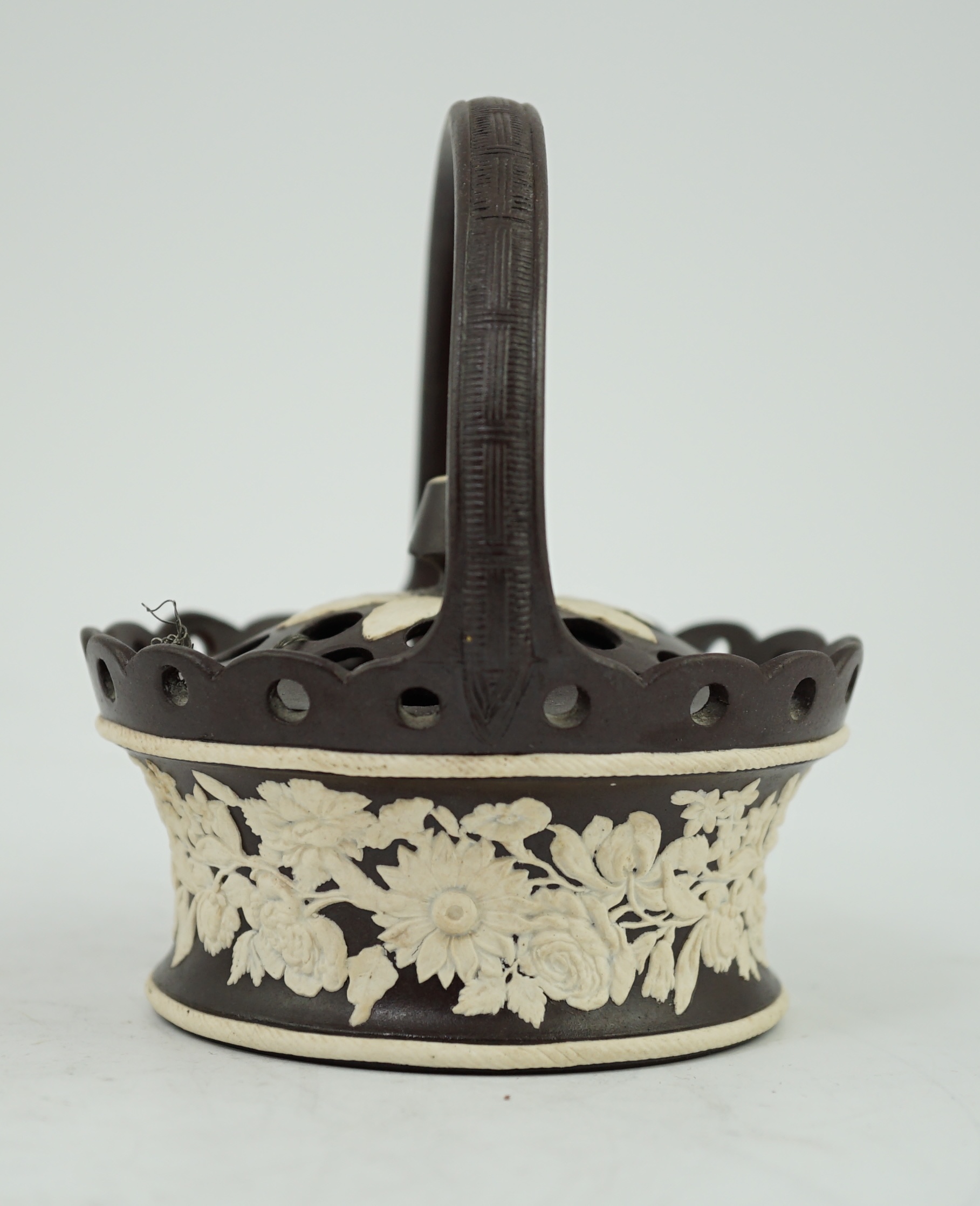 A pot pourri basket, with mark of Robert Wilson, Staffordshire, c.1790, 13cm. Condition - good